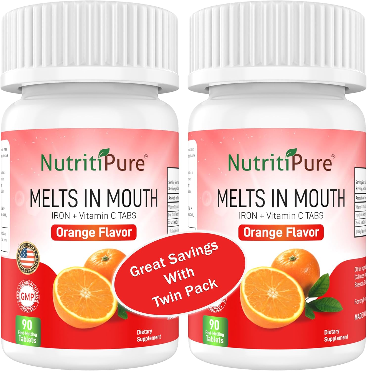 Chewable Iron Supplement for Women/Men | Carbonyl Iron 18 mg with Vitamin C 30 mg | Tablet in Orange Flavor 90 Count (2)