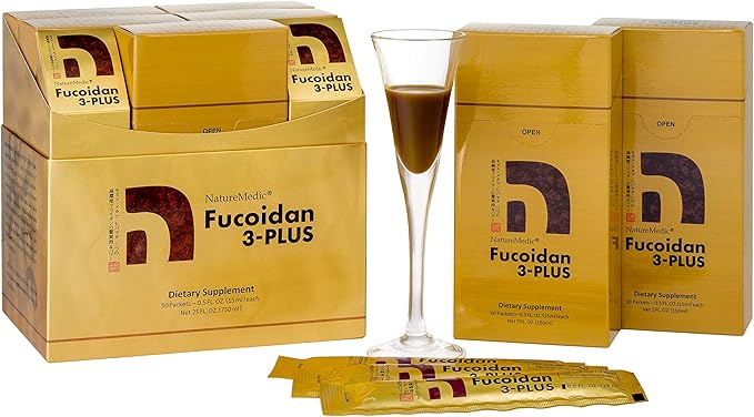 Fucoidan 3-Plus Brown Seaweed Immunity Supplement with Three Types of High Purity Fucoidan Organic Mekabu Fucus Mozuku Agaricus 50 Liquid Packets/Box Made in Japan (1 Box)