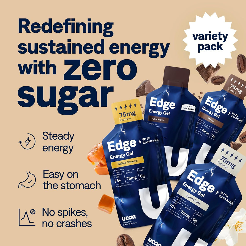 UCAN Edge Energy Gel Shots, Caffeine Variety Pack (12, 2 Ounce Packets) for Running, Training, Workouts, Fitness, Cycling, Crossfit | Sugar-Free, Vegan, & Keto Friendly Energy