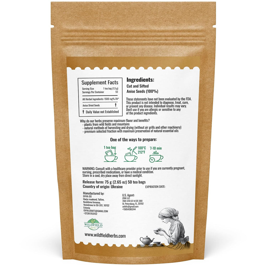 50 Bags Dried Anise Seeds Anaise Seeds Herb Tea (Pimpinella Anisum) - 50 Count 1,5 g Bags Anise Seed Herbal Tea Semilass De Anis
