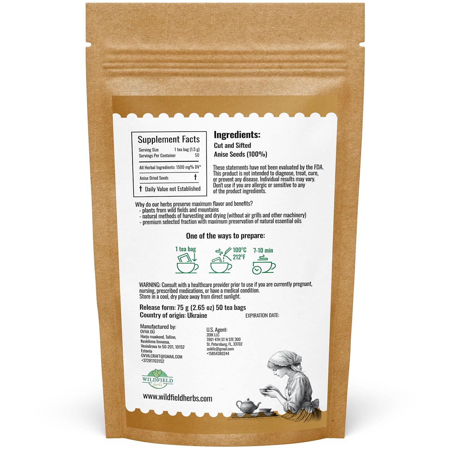 50 Bags Dried Anise Seeds Anaise Seeds Herb Tea (Pimpinella Anisum) - 50 Count 1,5 g Bags Anise Seed Herbal Tea Semilass De Anis