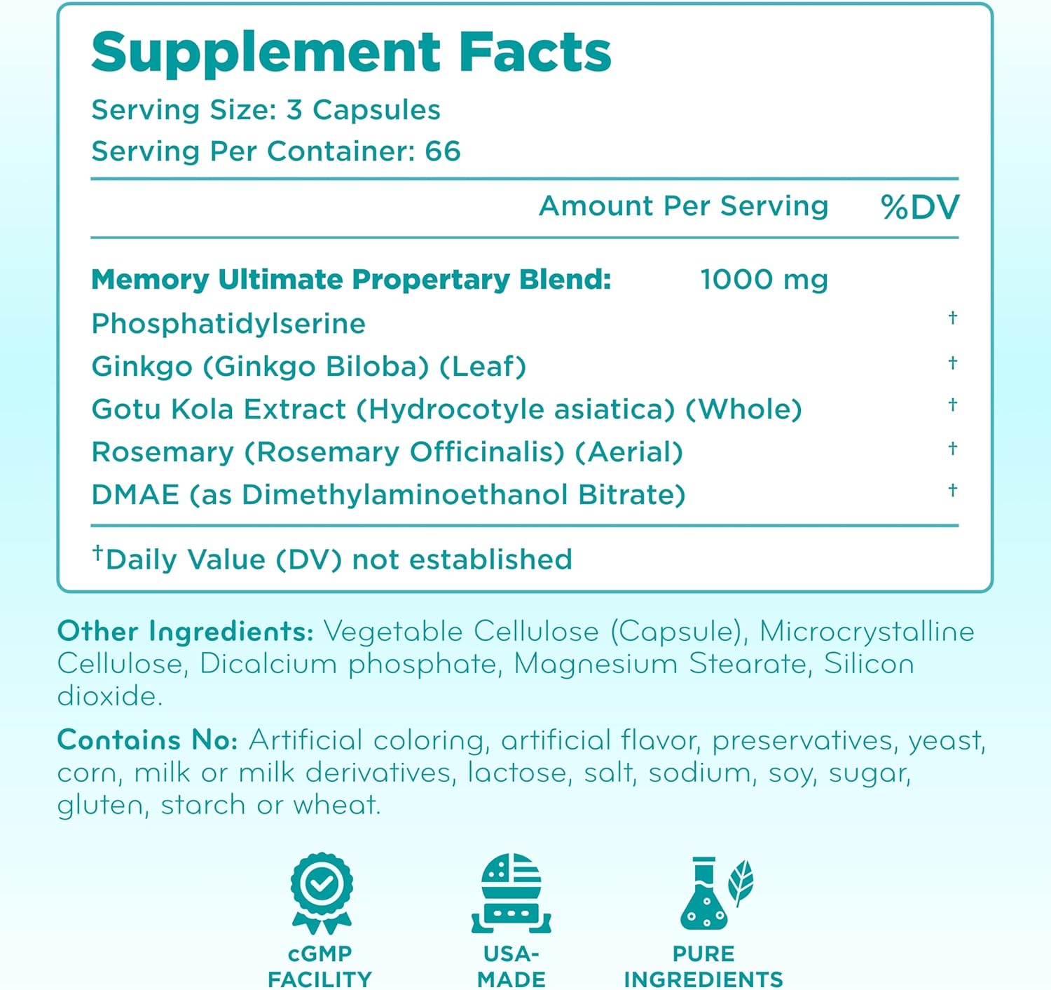 Phosphatidylserine Nootropics Brain Support Supplement - Advanced Memory Supplement for Brain Function Support with DMAE Gotu Kola and Ginkgo Biloba - Non-GMO Vegan & Made in The US (60+ Servings)