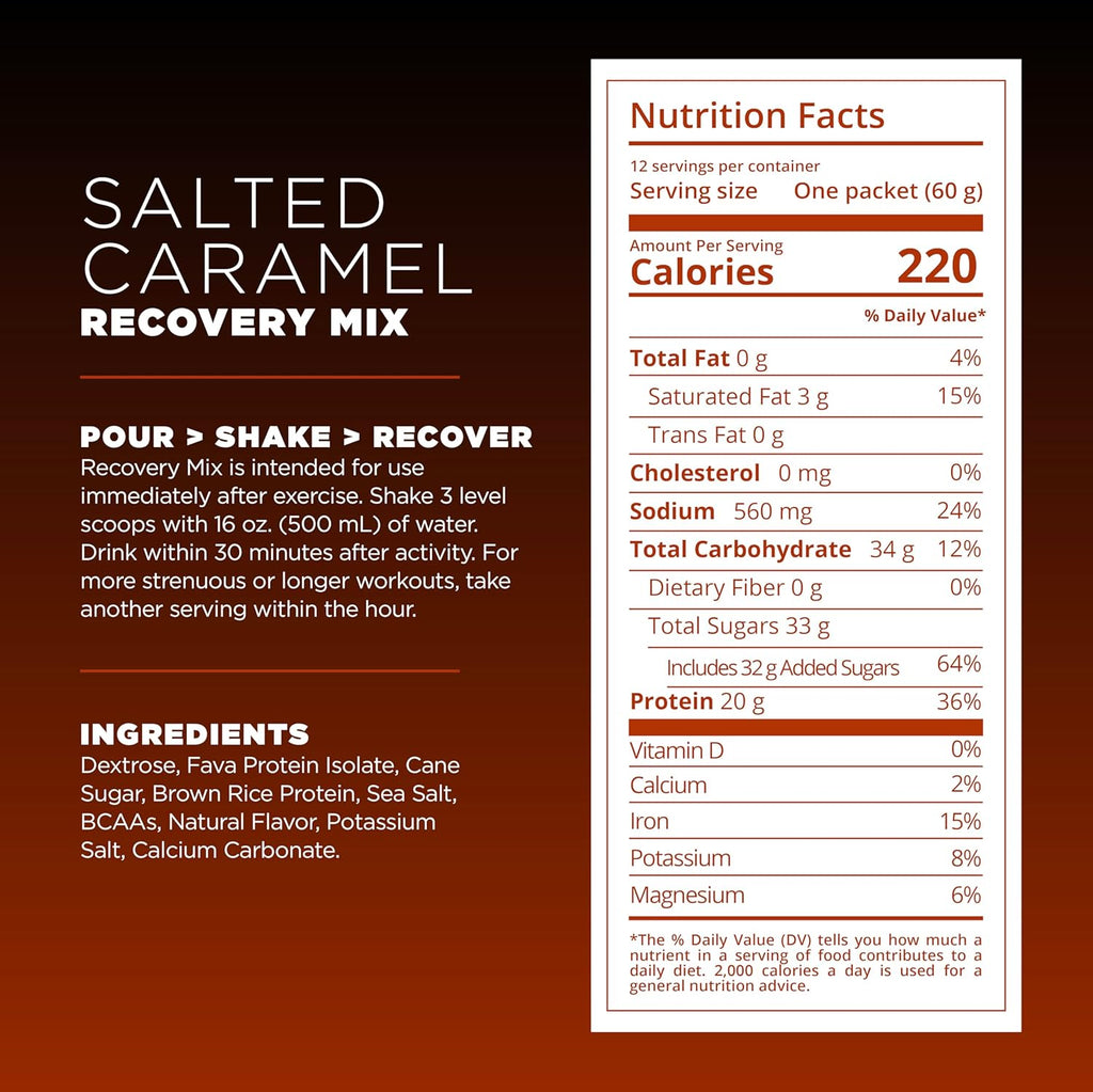 Tailwind Nutrition Recovery Mix, 20 Grams Complete Protein, Carbohydrates, and Electrolytes Powder Drink Mix for Post-Workout, Free of Gluten, Soy, and Dairy, Vegan, 12 Servings, Salted Caramel