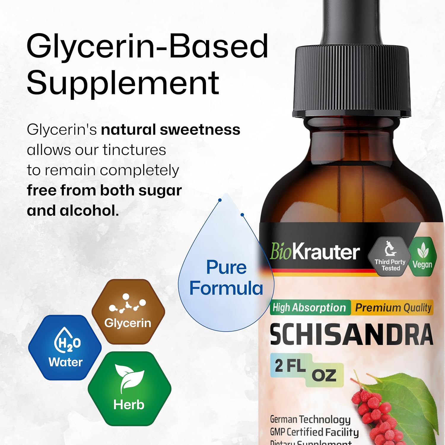 BIO KRAUTER Schisandra Berry Drops - Natural Schisandra Supplement for Mood Support - Alcohol & Sugar Free Extract - 2 Fl.Oz.