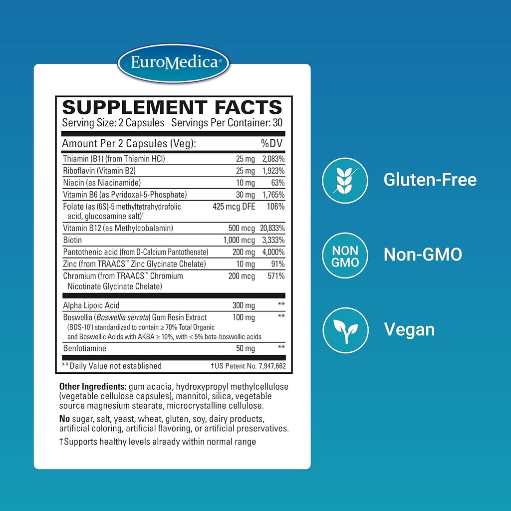 EuroMedica Nerve Complex - Herbal Supplement with Bioactive Vitamin B12 - Circulation & Nerve Health Support Supplement - Vegan Capsules with Boswellia Serrata - 60 Capsules