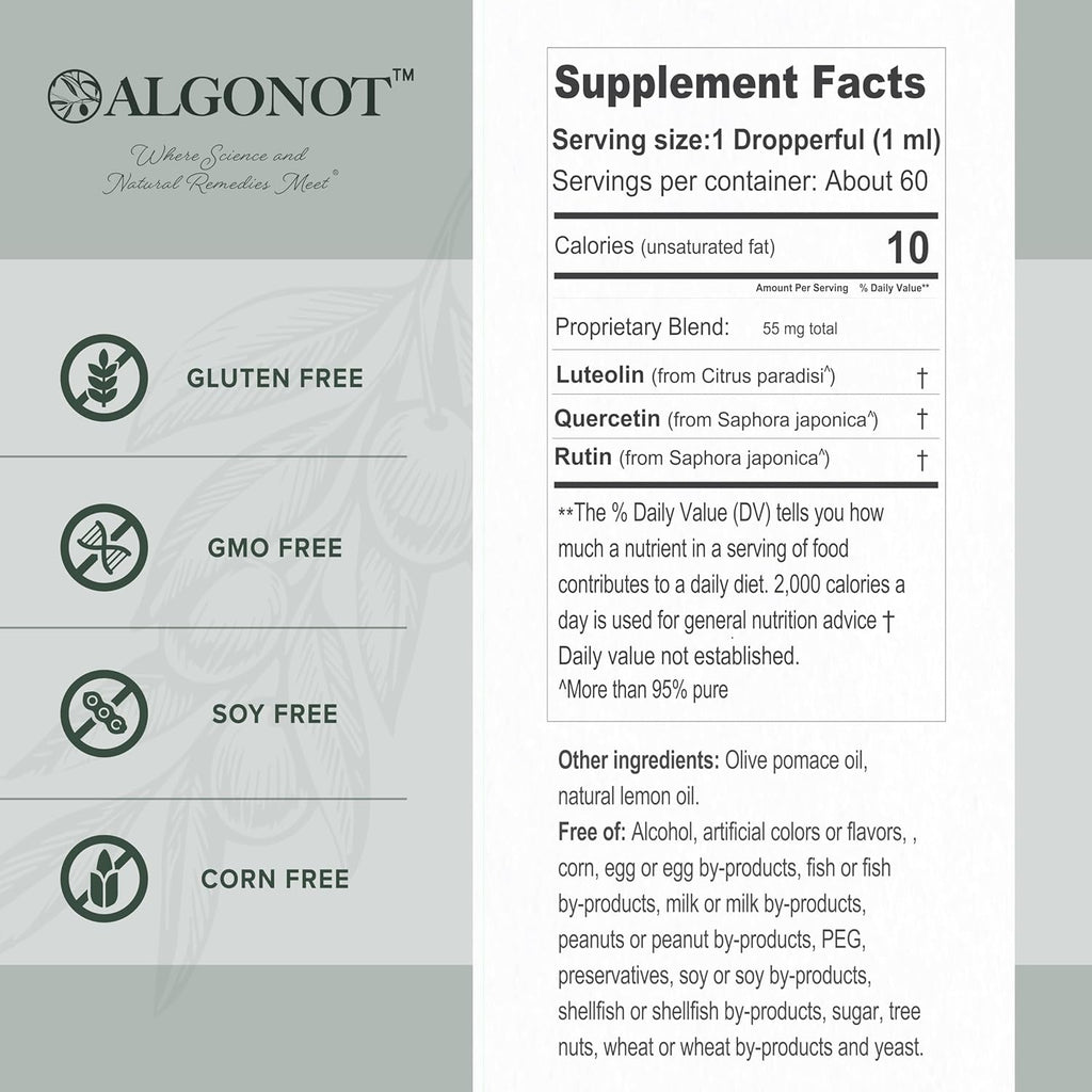 NeuroProtek Low Phenol Liquid - 60 Servings, The only Luteolin Liquid Formulation for Rapid Absorption. Exclusive Patented Combination of Luteolin and Other Flavonoids in Olive Pomace Oil with EVO