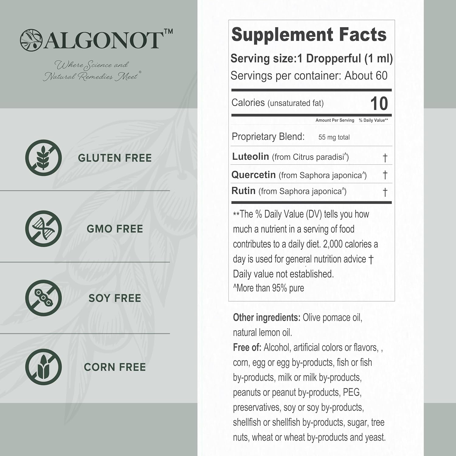 NeuroProtek Low Phenol Liquid - 60 Servings, The only Luteolin Liquid Formulation for Rapid Absorption. Exclusive Patented Combination of Luteolin and Other Flavonoids in Olive Pomace Oil with EVO