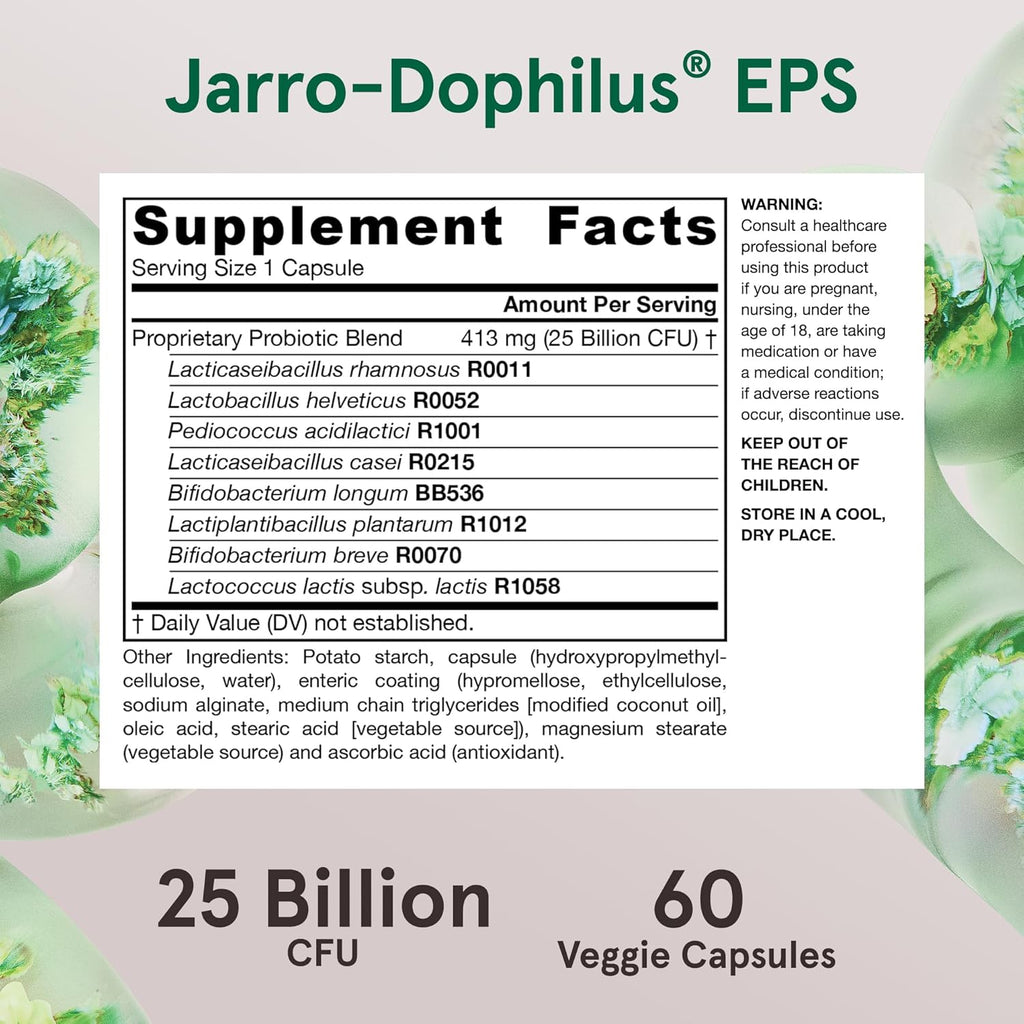 Jarrow Formulas Probiotics for Women and Men Digestive Health - Probiotic Nutritional Supplements, Gut Health, 25 Billion CFU, Jarro-Dophilus, 60 Capsules, 60 Day Supply