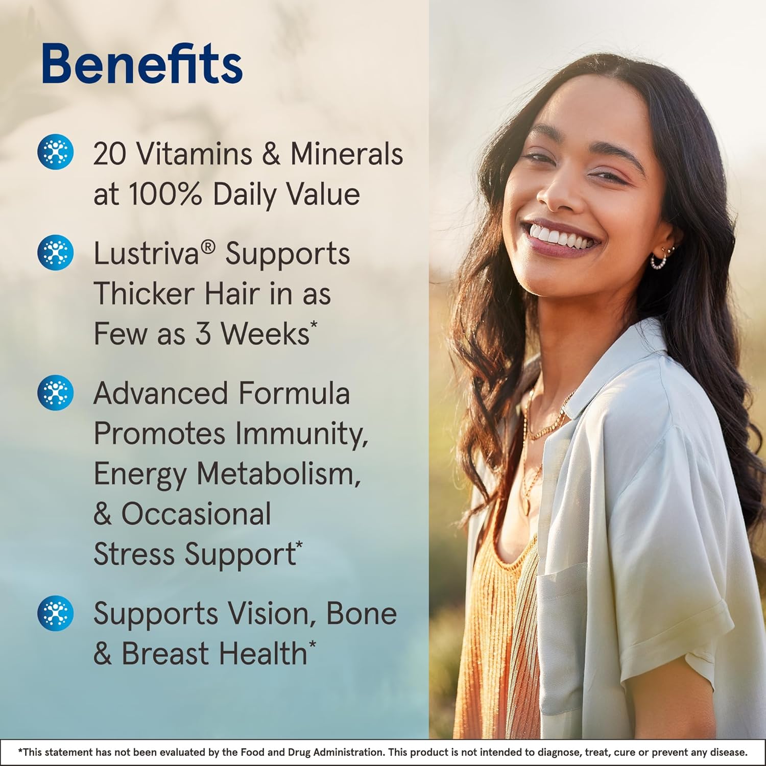 Jarrow Formulas Women's Multi+ Lustriva Hair Growth for Women, Vitamin A, D, Zinc & Lutein, 60 Tablets, 30 Day Supply
