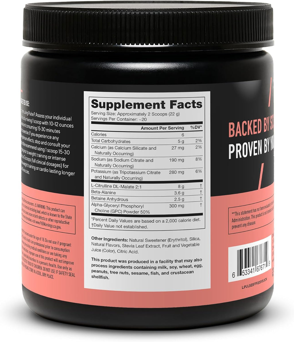 LEGION Pulse Pre Workout Supplement - All Natural Nitric Oxide Preworkout Drink to Boost Energy, Creatine Free, Naturally Sweetened, Beta Alanine, Citrulline, Alpha GPC (Caffeine Free Fruit Punch)