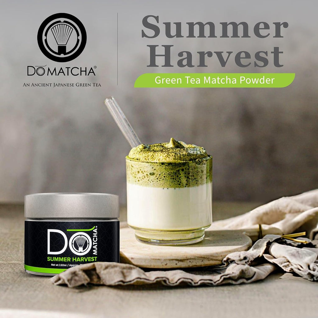 DoMatcha - Summer Harvest Green Tea Matcha Powder, Natural Source of Antioxidants, Caffeine, and L-Theanine, Promotes Focus and Relaxation, Kosher, 75 Servings (2.82 oz)