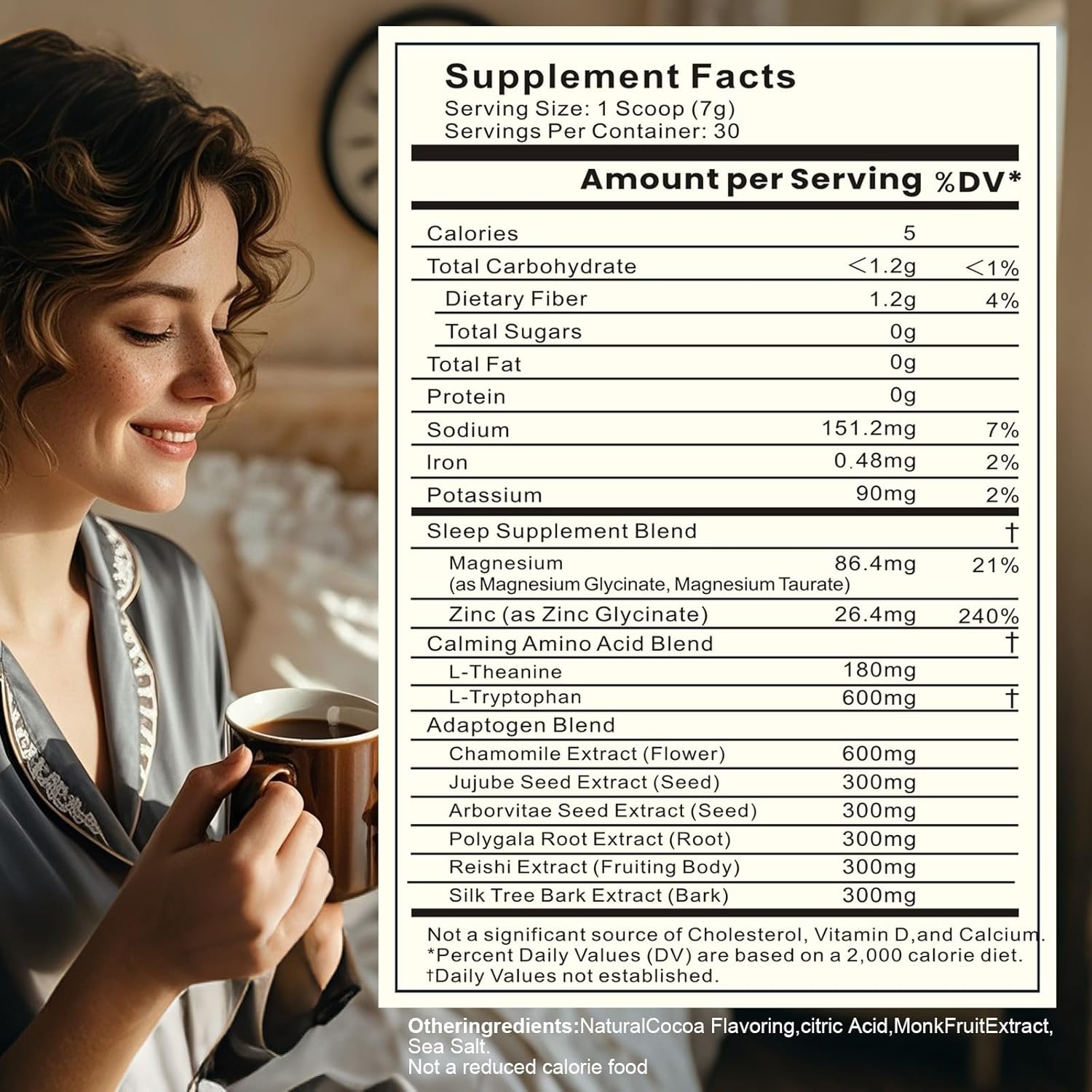 Magnesium Hot Cocoa – Melatonin-Free Natural Sleep Aid Hot Chocolate for Adults with Reishi Mushroom, L-Theanine & Zinc Glycinate – Relaxation & Restful Sleep Support Mushroom Coffee, 30 Servings
