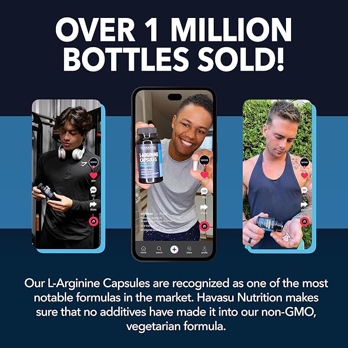 1,000 mg L-Arginine Capsules with L-Citrulline - Nitric Oxide Supplement - L Arginine w/ L Citrulline - 60 Count - Vegan, Non-GMO Capsules for Performance, Endurance, Muscle Support - 1 Month Supply