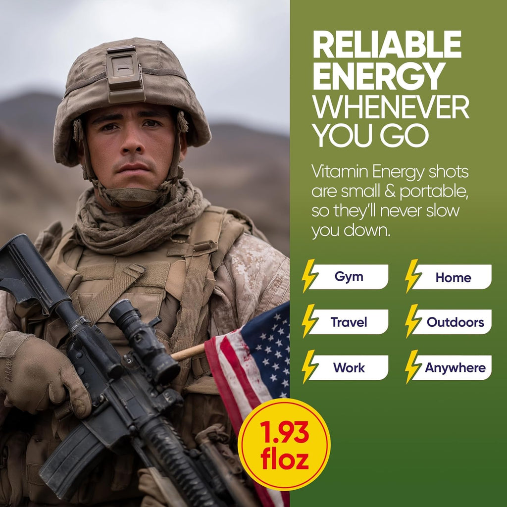 Vitamin Energy Immune+ Extra Strength Energy Shot Army Orange 24 Pack, 260mg Natural Caffeine, B-Vitamins, Citicoline, Green Tea, Immunity & Focus Support, Zero Sugar, Gluten-Free 1.93 fl oz