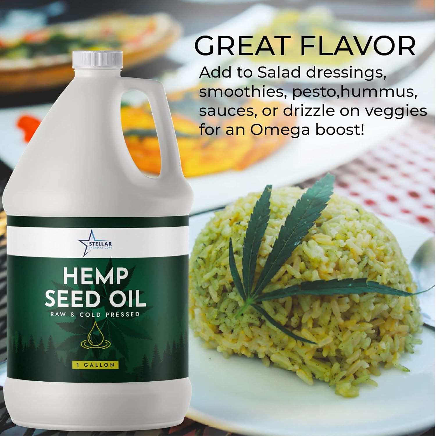 Stellar Chemical - Organic Cold-Pressed Unrefined Raw Hemp Seed Oil - Vegan - NON GMO -Gluten Free - Gluten Free - Keto -Rich in Omega 3 & 6 Fatty Acids (1 Gallon)