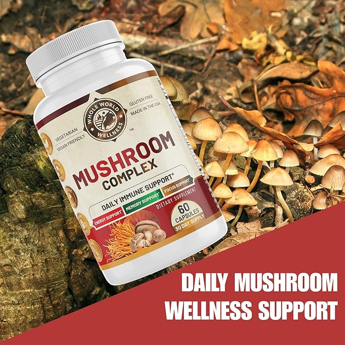 All Natural Mushroom Complex 10 in 1 | Daily Immune & Energy Support | Lions Mane, Chaga, Resihi | Gluten Free, Dairy Free, Soy Free | 60 Capsules | Made in The USA.