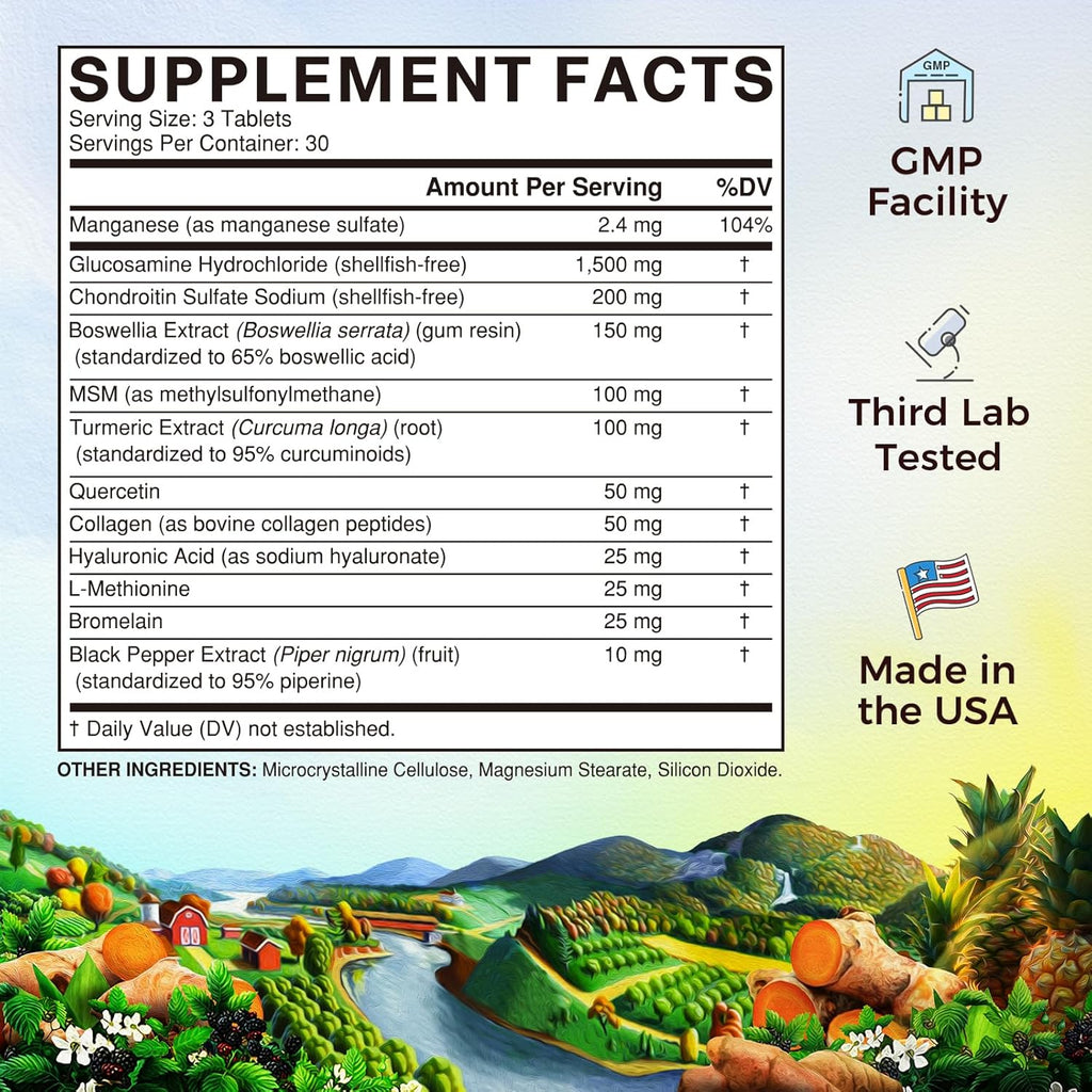 Vitalitown Glucosamine Chondroitin MSM | Triple Action+ Supplement | Turmeric, Collagen, Boswellia, Hyaluronic Acid | 12 Ingredients for Flexibility & Mobility | 240 Tablets, No Shellfish