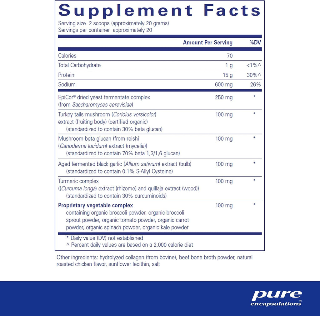 Pure Encapsulations PureDefense Collagen w/Bone Broth | Savory Bone Broth and Hydrolyzed Collagen Powder with Mushroom, Aged Garlic, and Enhanced Bioavailability Curcumin Extracts | 14.1 Ounces