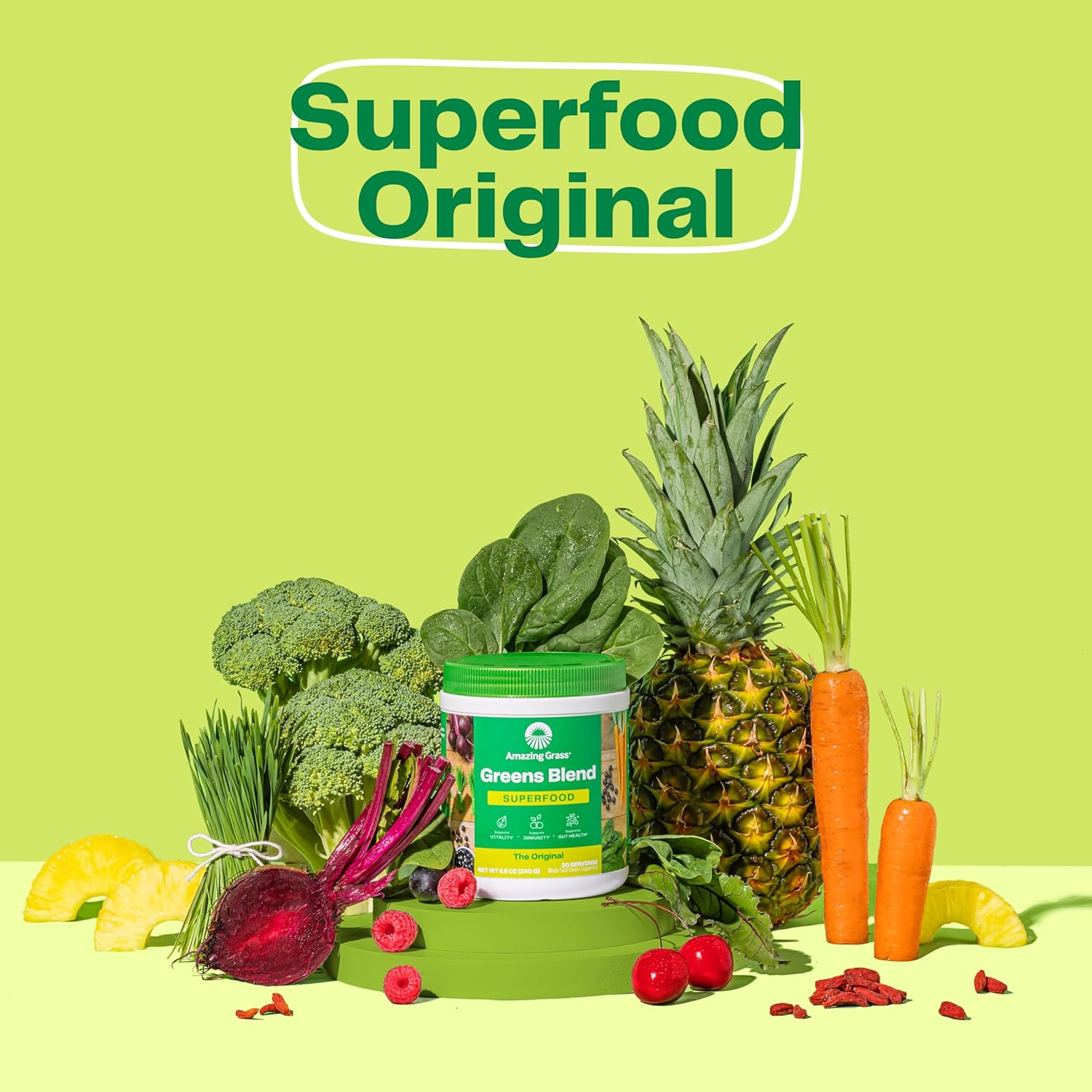 Amazing Grass Greens Blend Superfood: Super Greens Powder with Spirulina, Chlorella, Beet Root Powder, Digestive Enzymes, Prebiotics & Probiotics, Original, 60 Servings (Packaging May Vary)