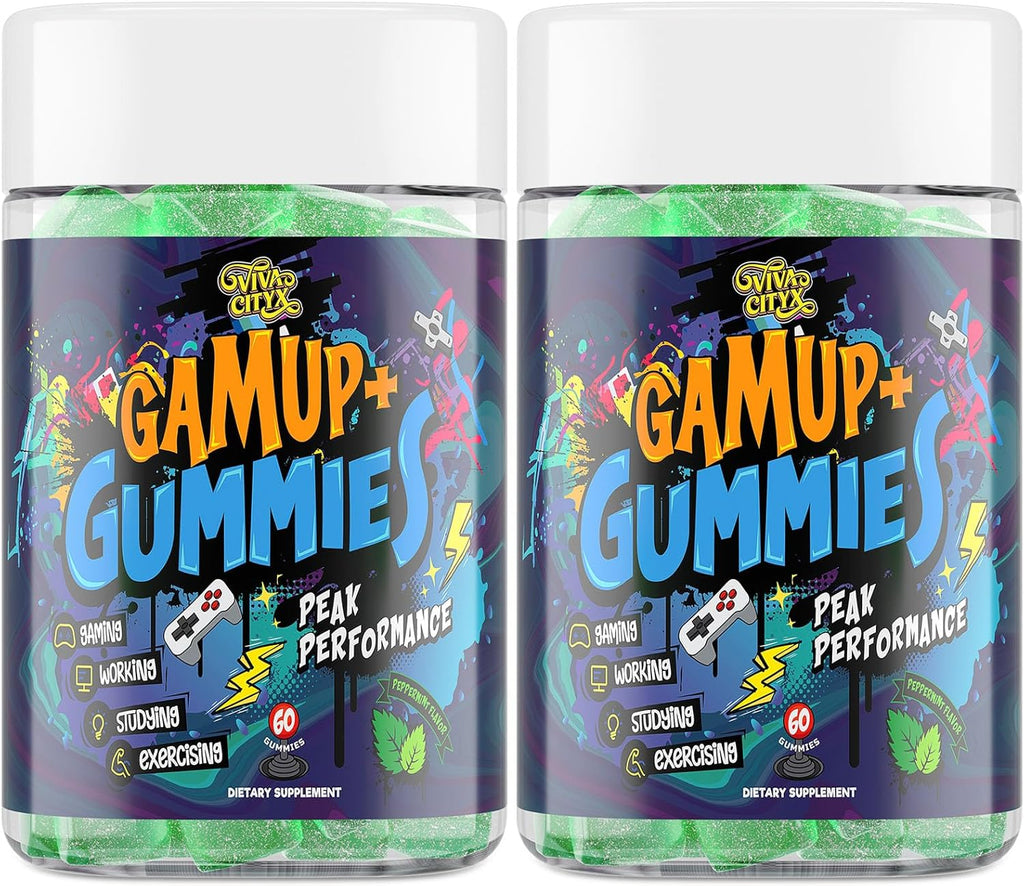 Energy and Focus Gummies - Natural Caffeine Nootropics Supplement - Brain, Eye, and Bone Complex - Sugar-Free Peppermint - for Gamers, Workers, and Active Lifestyles - 120 Gummies