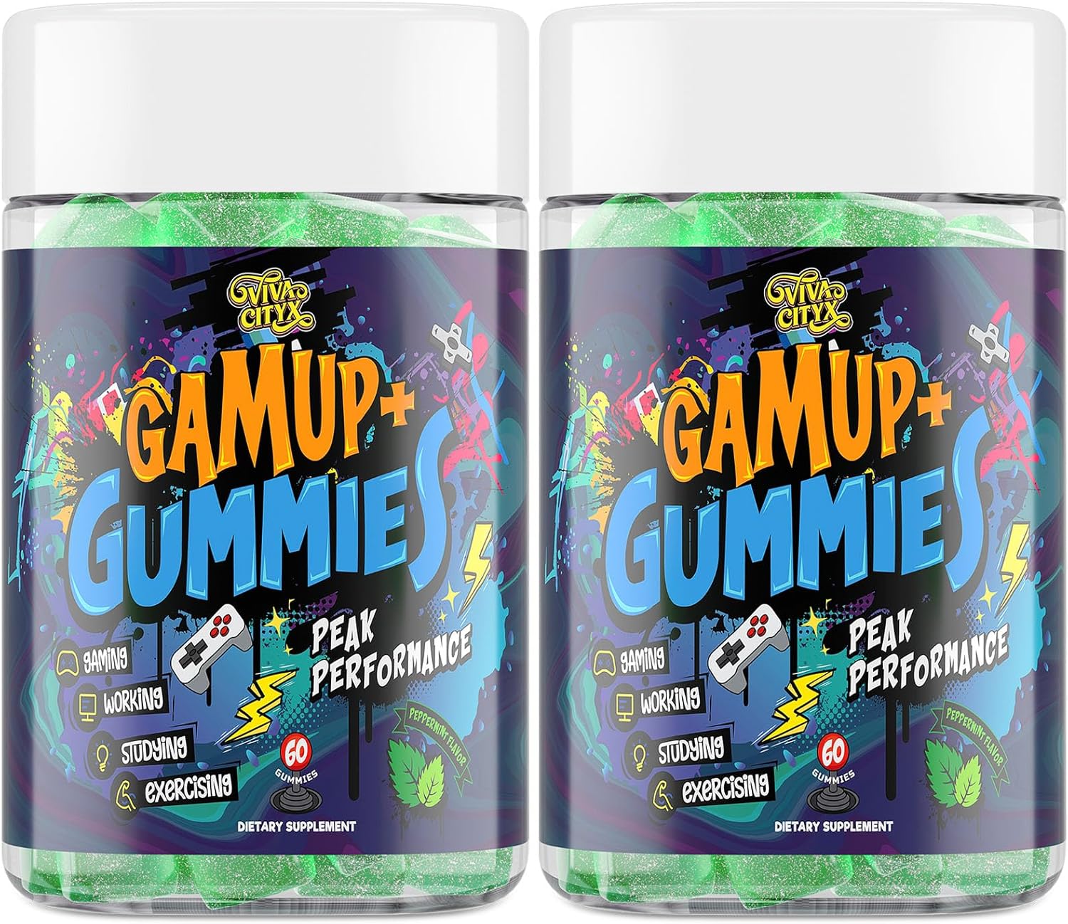 Energy and Focus Gummies - Natural Caffeine Nootropics Supplement - Brain, Eye, and Bone Complex - Sugar-Free Peppermint - for Gamers, Workers, and Active Lifestyles - 120 Gummies