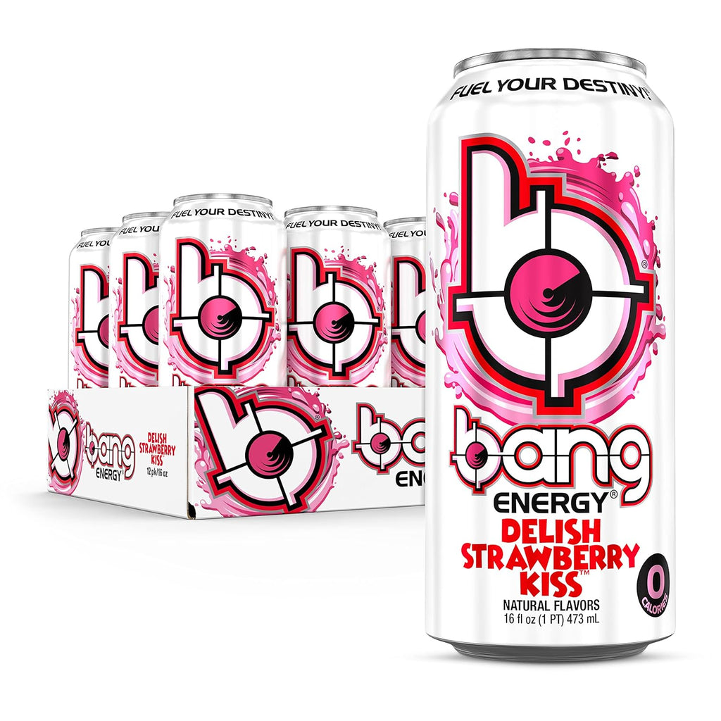 Bang Energy Delish Strawberry Kiss, Sugar-Free Energy Drink, 16 Fl Oz (Pack of 12)