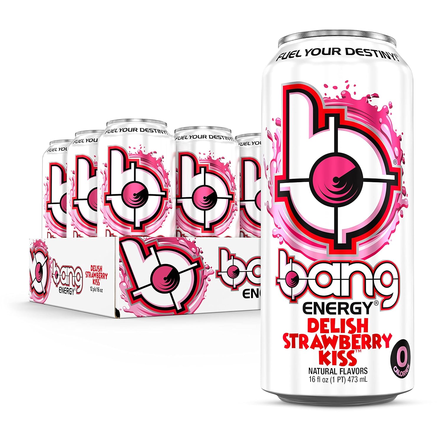 Bang Energy Delish Strawberry Kiss, Sugar-Free Energy Drink, 16 Fl Oz (Pack of 12)