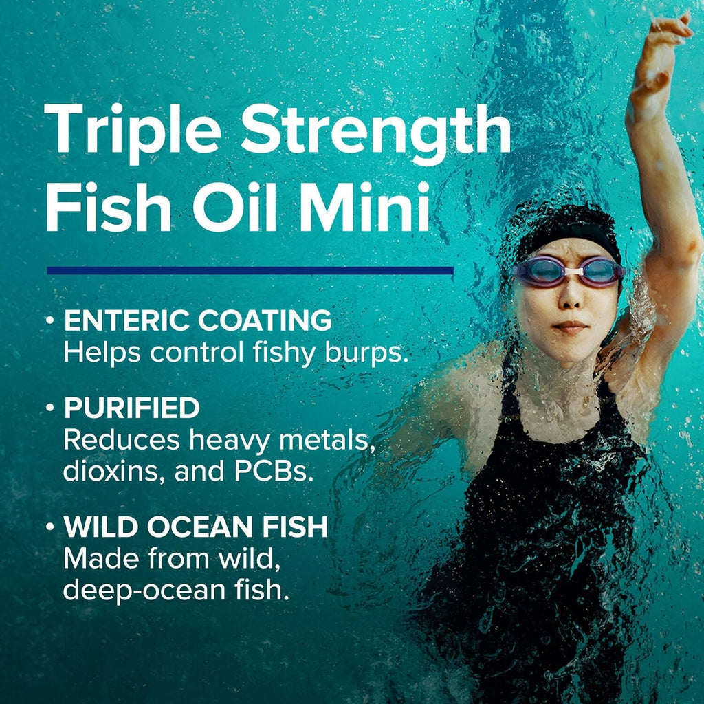 GNC Triple Strength Fish Oil Mini Omega 3 Supplement, 1000mg EPA and DHA, Supports Heart, Brain, Skin, Eye and Joint Health, 120 Mini Softgels