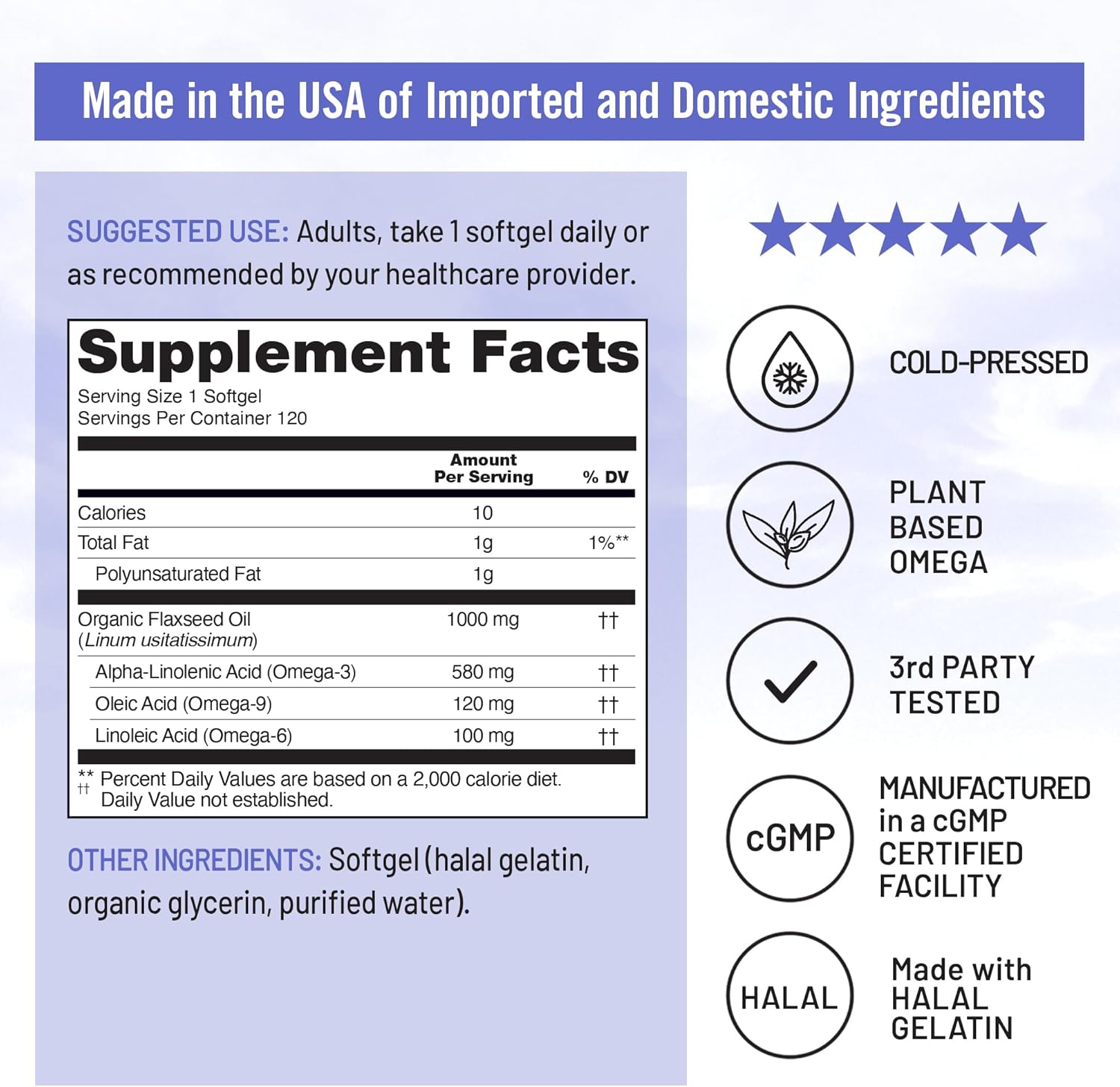 NatureWise Flaxseed Oil 1000 mg, Fish Free Omega 3 with 580 mg ALA, Dietary Supplement for Immune Health Support - Organic, Cold Pressed, Non-GMO - 120 Softgels[120-Day Supply]
