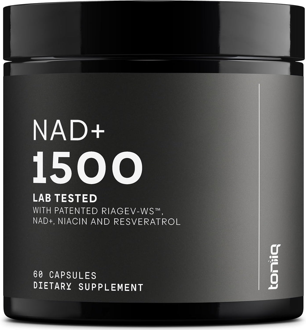 Toniiq NAD+ Supplement 1500mg - Ultra High Strength NAD Supplement with Clinically Studied Ingredients with Patented RiaGev-WS™, Resveratrol, and Niacin - 60 Capsules