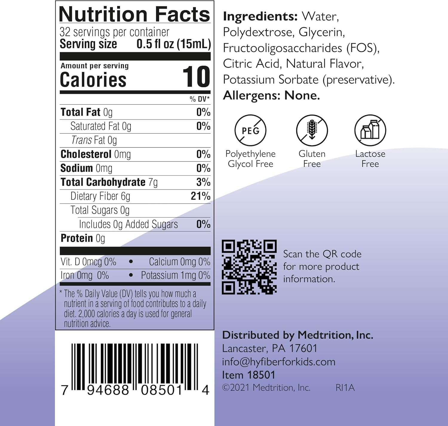 Medtrition HyFiber Liquid Fiber for Kids in Only One Tablespoon, Supports Regularity and Softer Stools, FOS Prebiotics for Gut Health, 6 Grams of Fiber, 32 Servings per Bottle