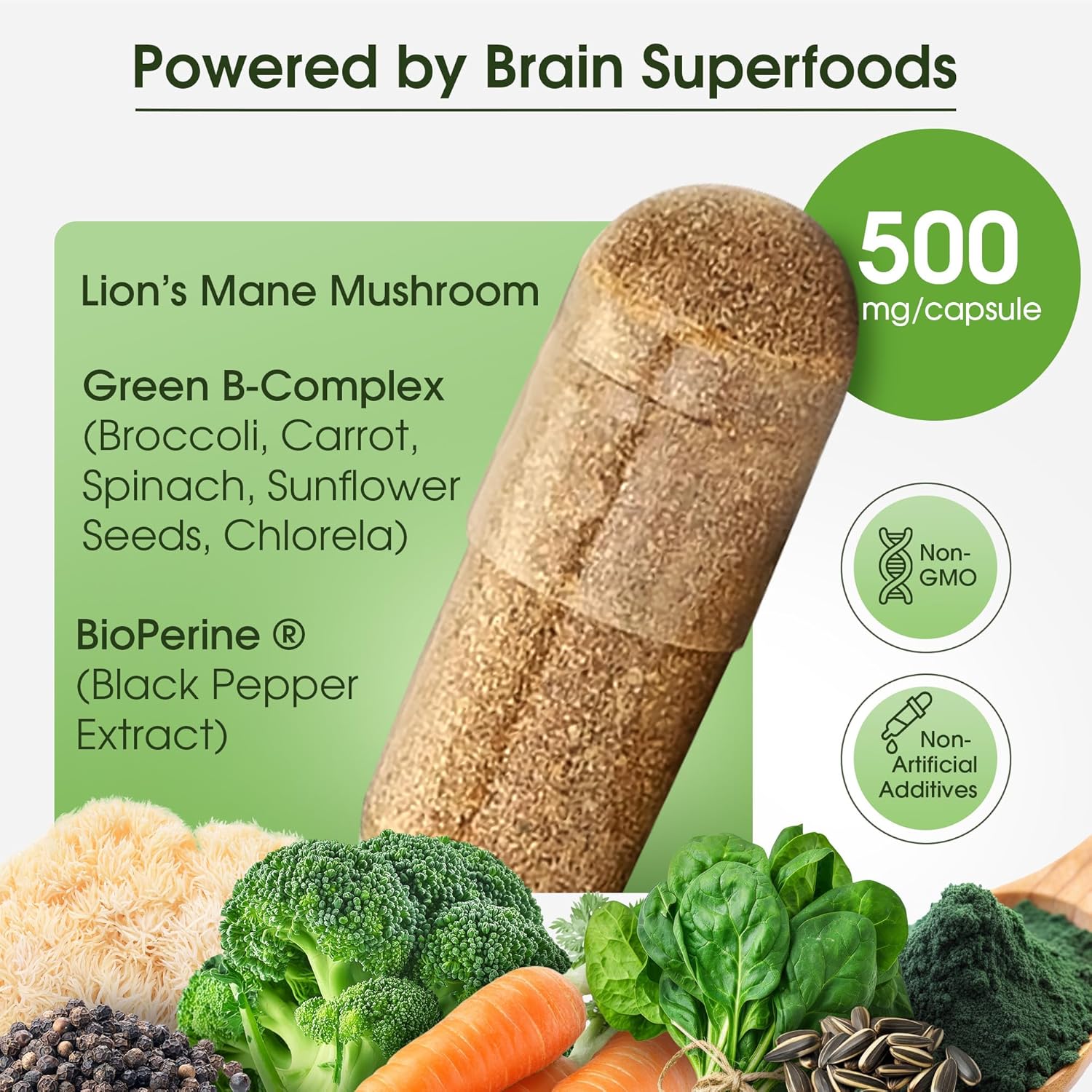 Cognitive Rescue, Lion's Mane Mushroom Capsules w/ Lion's Mane Dual Extract, Nootropics, Brain Supplement for Memory and Focus, Mushroom Immune Support w/ B Vitamins Complex, BioPerine, 60 capsules