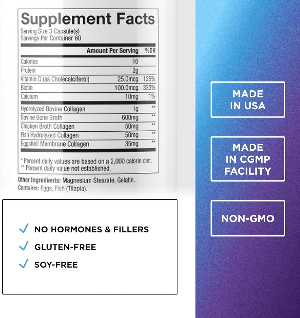 DR. EMIL NUTRITION Multi Collagen Peptides Plus Biotin and Vitamin D | Biotin & Collagen Supplements | Hair Skin & Nails | Biotin Pills Hair Growth | 60 Servings