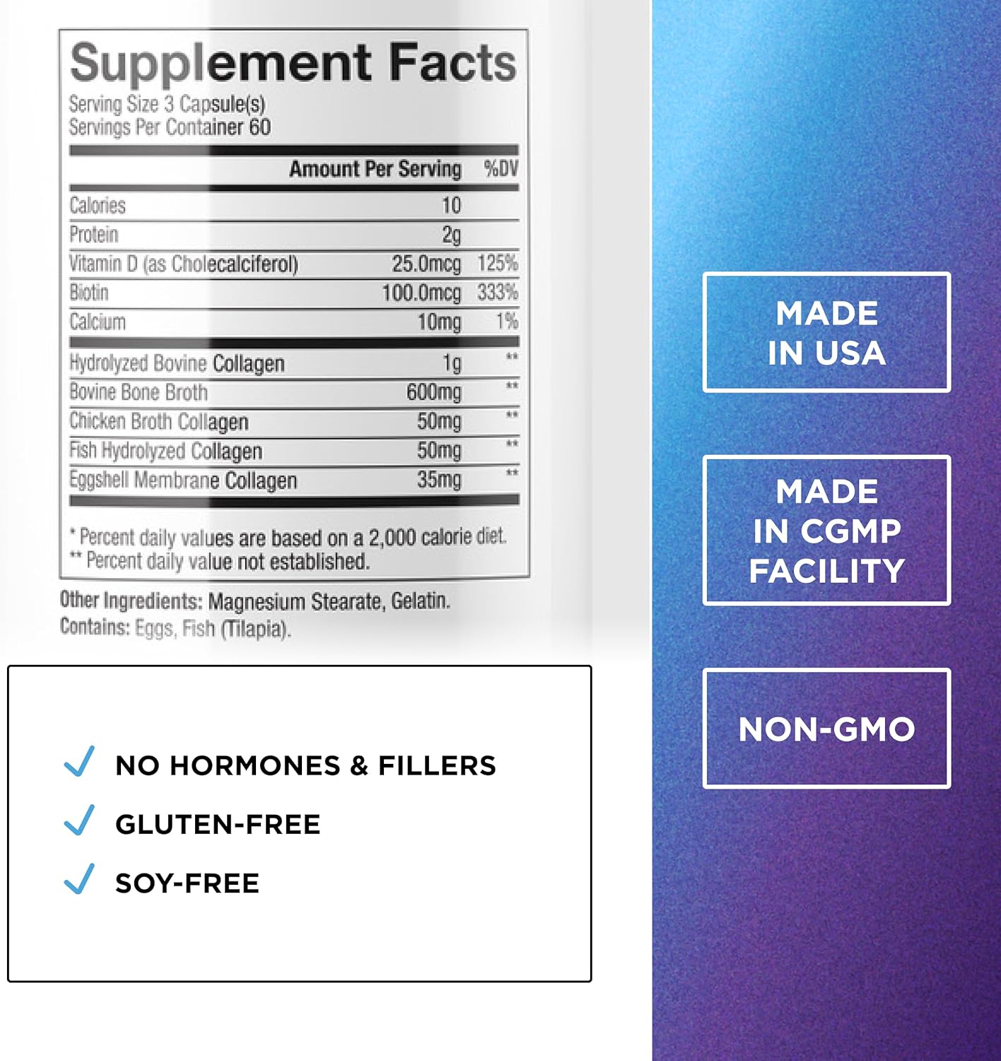 DR. EMIL NUTRITION Multi Collagen Peptides Plus Biotin and Vitamin D | Biotin & Collagen Supplements | Hair Skin & Nails | Biotin Pills Hair Growth | 60 Servings