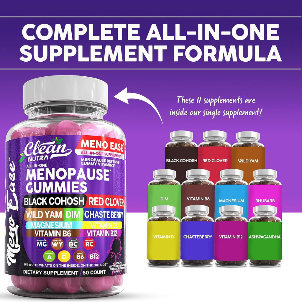 Menopause Supplement for Women Gummies with Black Cohosh, Wild Yam, DIM, Magnesium, Red Clover Chasteberry for Hormone Balance Relief Night Sweats Mood Plus Bergamot, Vitamin D3, Vitamin B6 B12