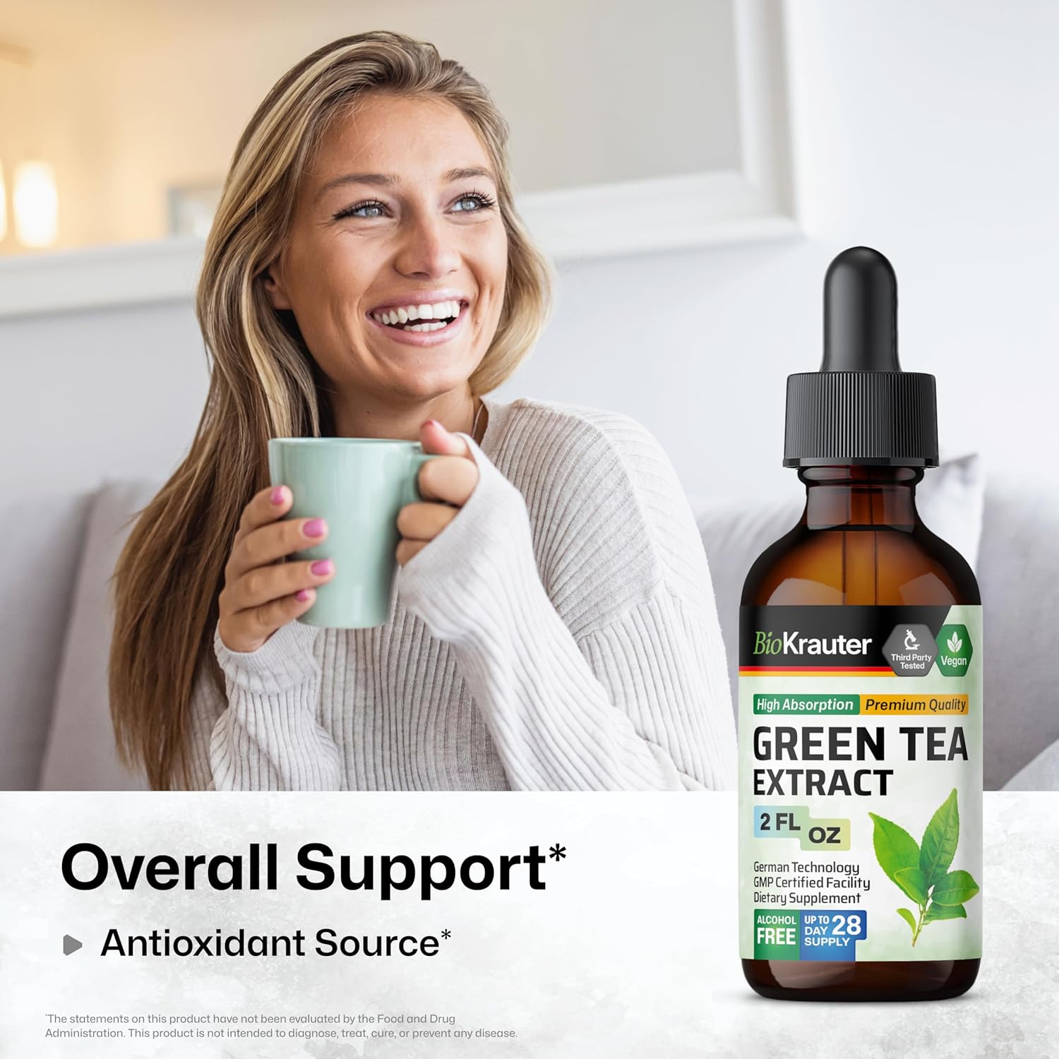 BIO KRAUTER Green Tea Extract Liquid Drops - Green Tea Supplements - Antioxidant Source - Alcohol and Sugar Free - 2 Fl.Oz.