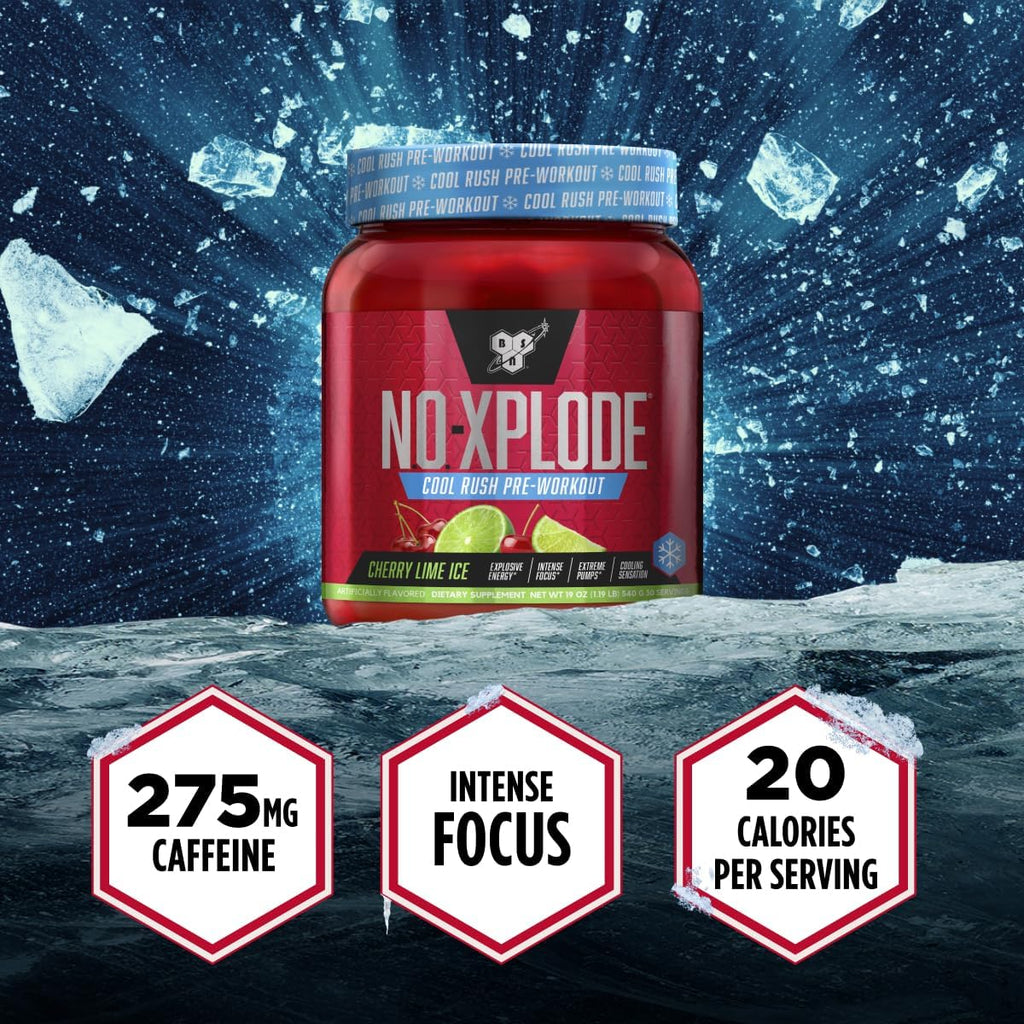 BSN N.O.-XPLODE Cool Rush Pre Workout Powder, Preworkout Energy Supplement for Men and Women with Creatine and Beta-Alanine, New Flavor: Cherry Lime Ice, 30 Servings