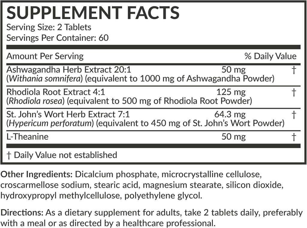 Futurebiotics Chill Pill + Ashwagandha, Rhodiola, St. John’s Wort, & L-Theanine - Non-GMO, 120 Vegetarian Tablets