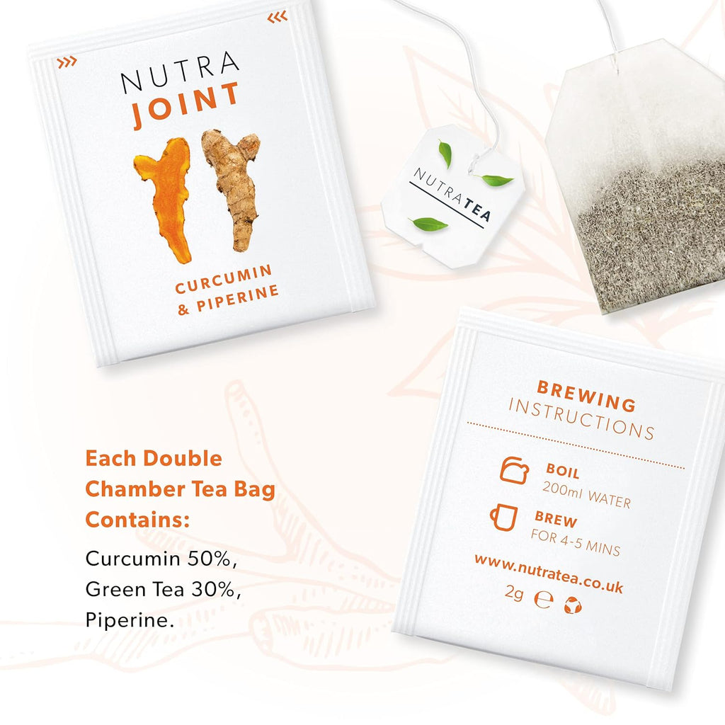 Nutra Tea NutraJoint – Joint Care Tea – Joint Mobility and Flexibility – Curcumin, Green Tea and Piperine – 20 Enveloped Tea Bags – Herbal Infusion – 1 Pack