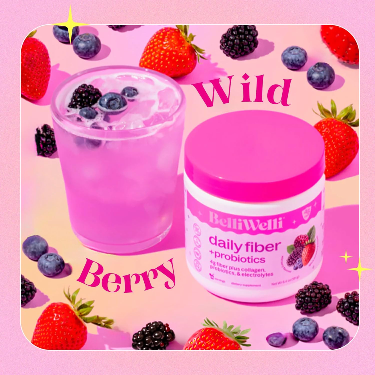 Fiber Supplement for Women & Men – Premium Daily Fiber Powder from Organic Acacia with Added Collagen, Electrolytes & Probiotics – No Bloat, Constipation & Gut Health Support (Wild Berry)