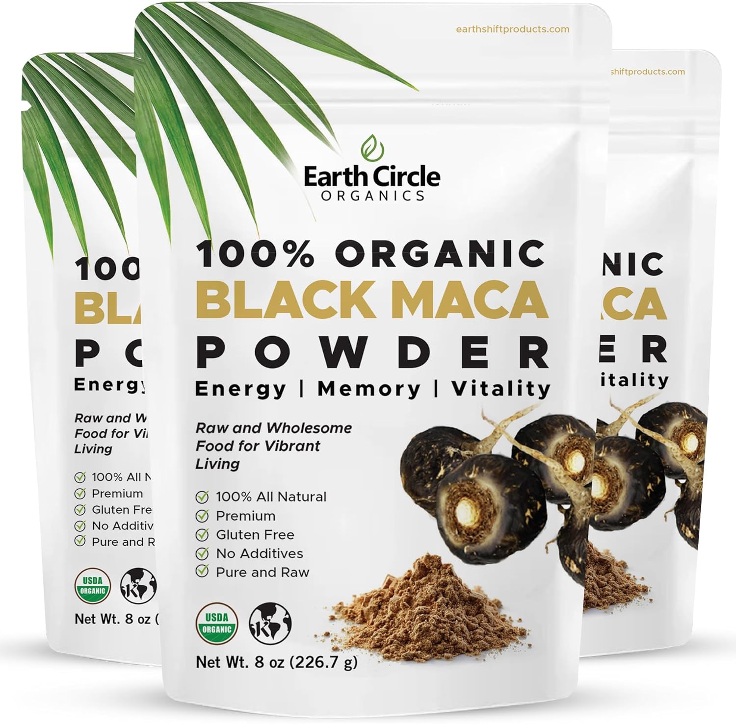 Earth Circle Organics Organic Black Maca Peruvian Root Powder, Black Maca Root for Men, Natural Supplement, Essential Vitamins, Minerals & Fatty Acids Improved Energy, Immune Support (8oz, Pack of 3)