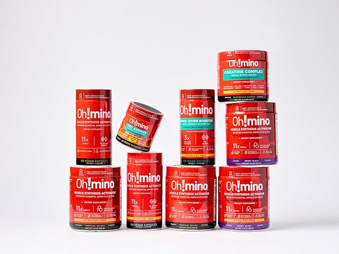 Oh!mino Essential Amino Acids Supplement, Caffeinated Capsules, All 9 EAAs, BCAAs, The Perfect Amino for Workouts, Amino Energy, and to Build Muscle, and Recover Faster