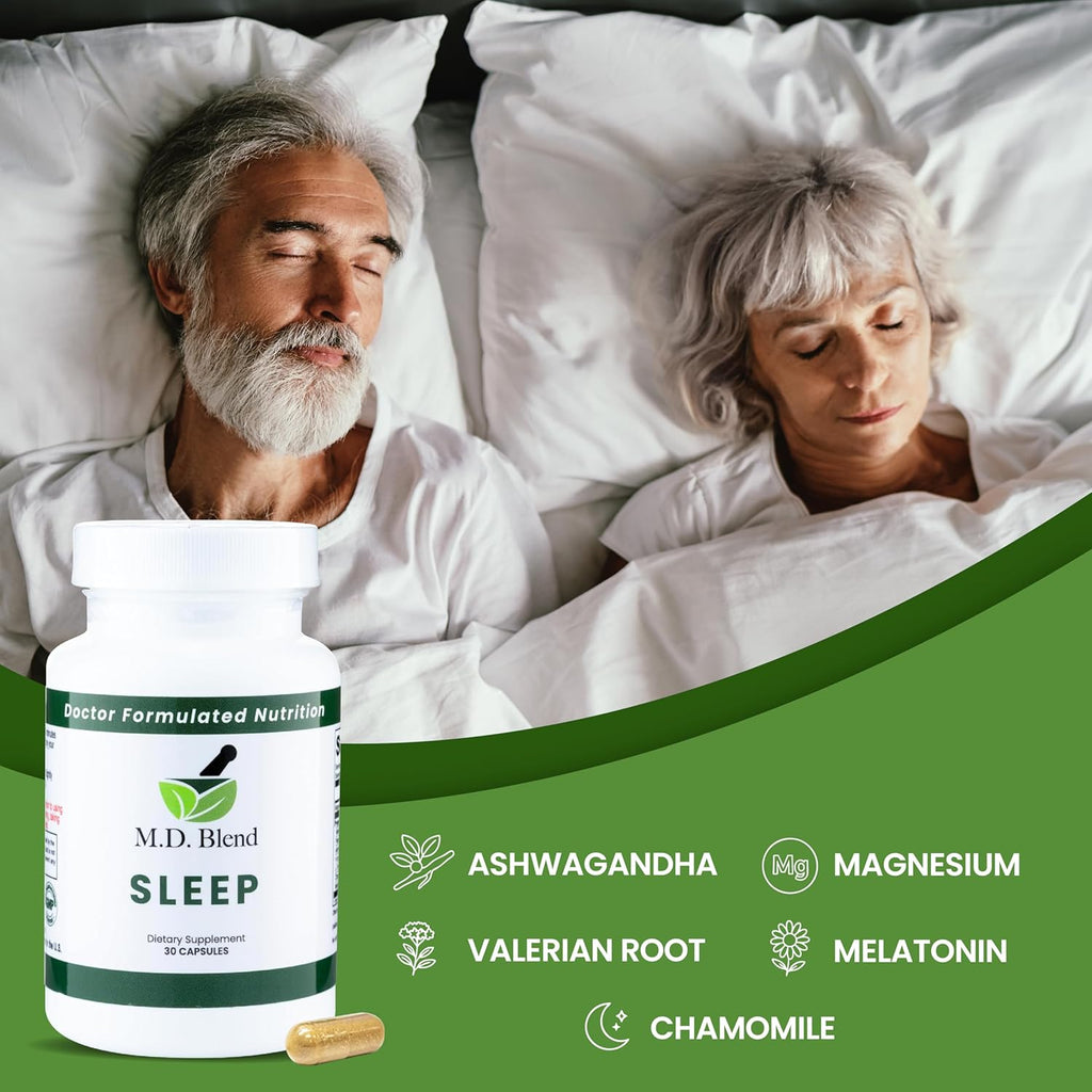 Sleep - Natural Supplement with L-Theanine, Ashwagandha, Magnesium, Valerian Root, Melatonin - Non-Habit Forming Formula for Rejuvenating - 30 Capsules