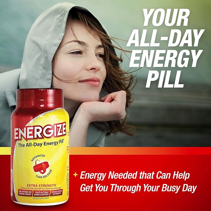 iSatori Men & Women Energize Extra Strength Caffeine Pills | Fast Acting Long-Lasting Energy Pill | Extended Time Release Caffeine | Improved Clarity, Energy Support | No Jitters, Crash | 60 Tablets