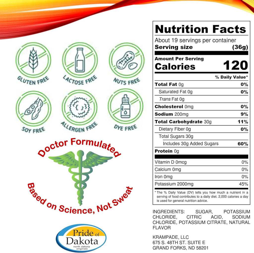 Electrolytes Powder Potassium Supplement - 2000 mg K+, >2X More Than Coconut Water | Cramp Relief and Prevention | Hydration Powder