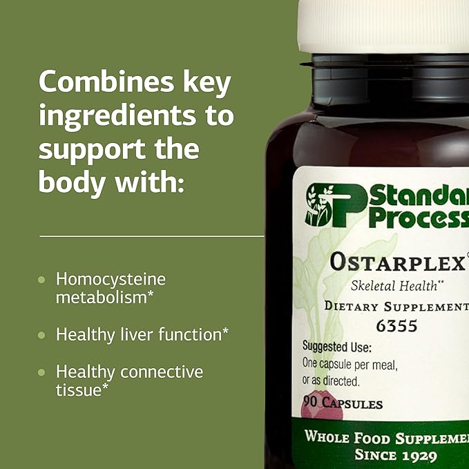 Standard Process Ostarplex - Dietary Supplement for Connective Tissue Health - Aids Liver Health & Function - Contains Vitamin B6 - Non-Dairy - 90 Capsules (90 Servings)
