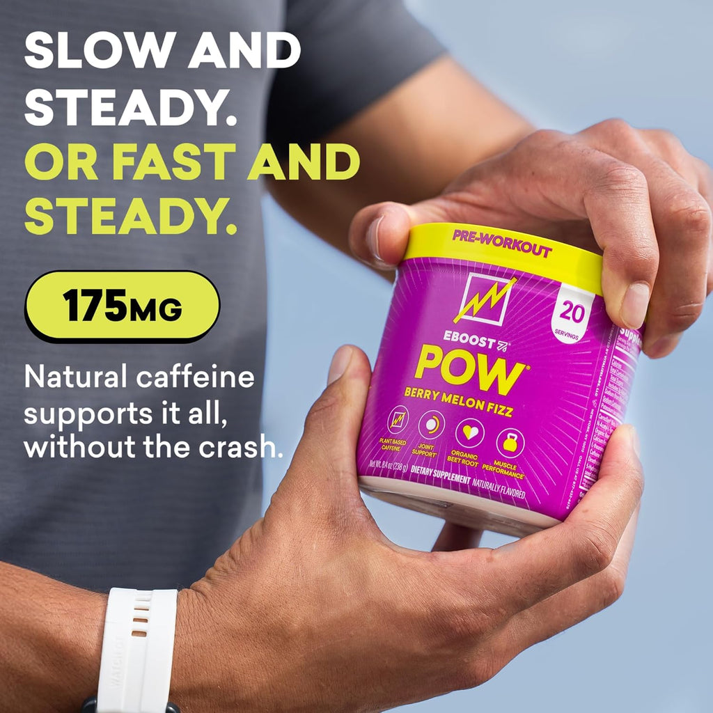 EBOOST POW Natural Pre Workout Powder - 20 Servings - Berry Melon Fizz - Pre Workout Supplement for Performance, Joint Mobility Support, Energy, Focus - Men & Women - Non-GMO, Gluten-Free, No Creatine