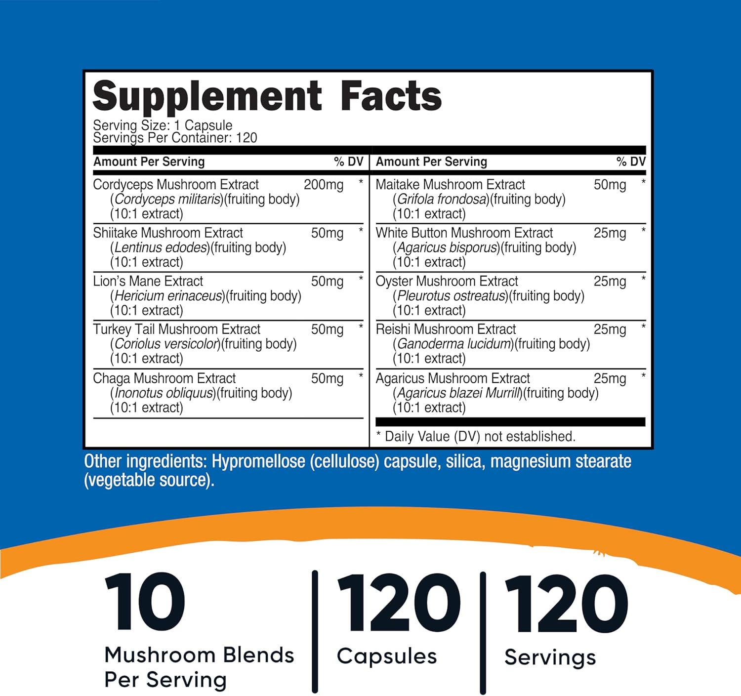 Nutricost Mushroom Complex Supplement, 120 Capsules - 10 Mushroom Blend (with Reishi, Maitake, Shiitake, Lion's Mane, and More) - Non-GMO and Gluten Free