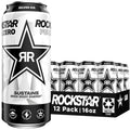 Rockstar Pure Zero Energy Drink, Silver Ice, 0 Sugar, with Caffeine and Taurine, 16oz Cans (Pack of 12) (Packaging May Vary)