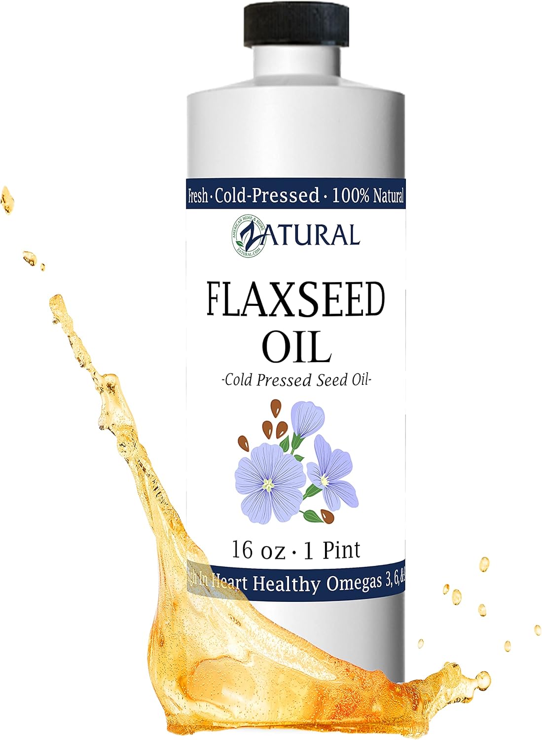 Zatural Flaxseed Oil Organically Grown 100% Pure Flax Seeds Cold Pressed Vegan Omega Fatty Acids 16oz